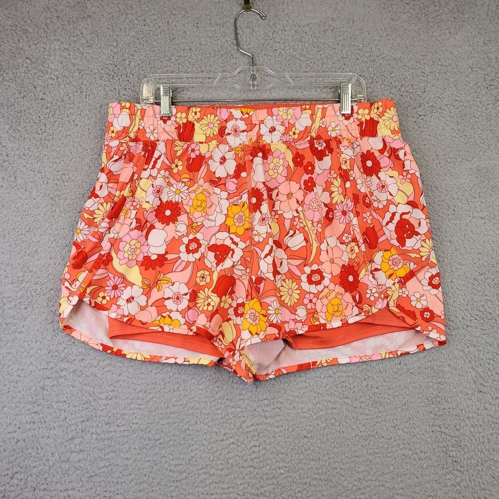 Avia Juniors Running Shorts Size Extra Large Floral Lined Short‎ Orange Yellow